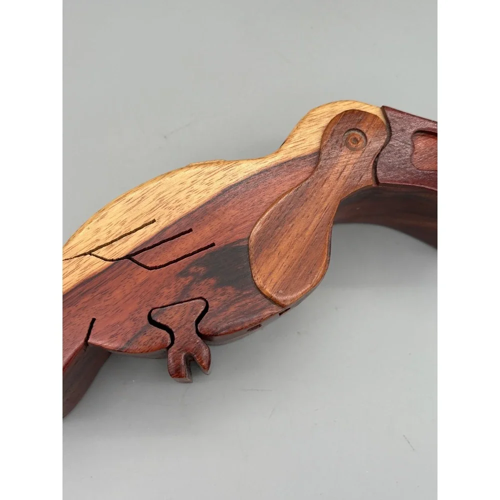 Vintage Toucan Wooden Puzzle Box Hand Carved Lined Trinket Box 9